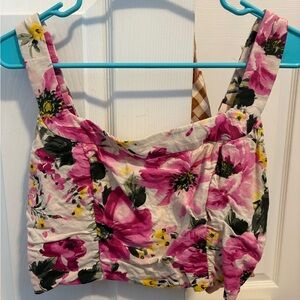 Abercrombie & Fitch Pink Floral Crop Top - Linen Blend